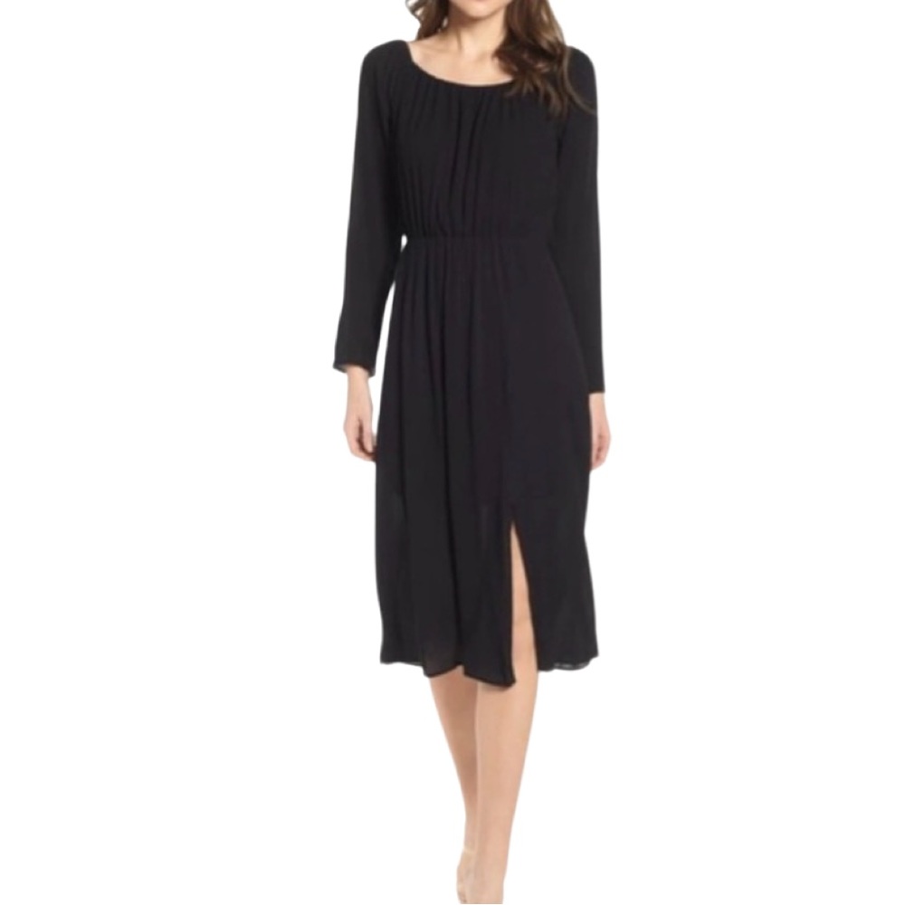 WAYF Naveah Scoop Neck Black Gauze midi dress Goth Witchy Minimalist